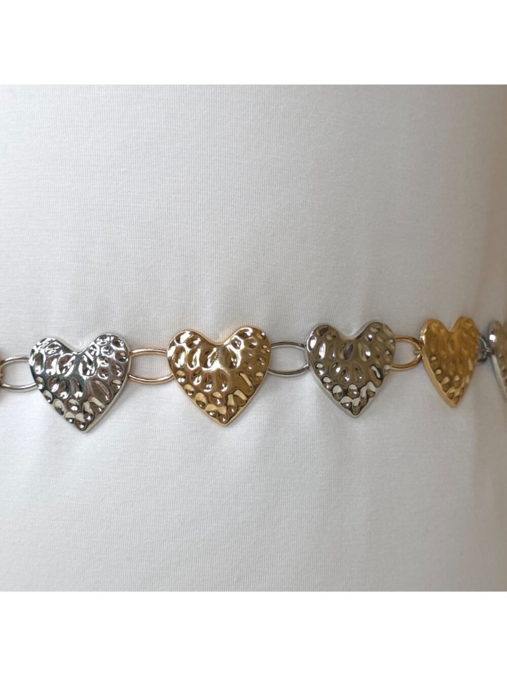 Haute Hippie Gold & Silver Heart Chain Belt L/XL Alloy 1.5" Wide 43"Long w/chain - Picture 2 of 11